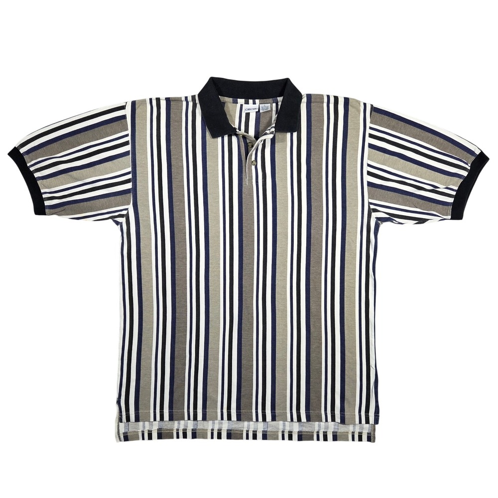 Vintage 90s Cherokee Mens XL Striped Polo Shirt Grunge Punk‎ Skater Short Sleeve